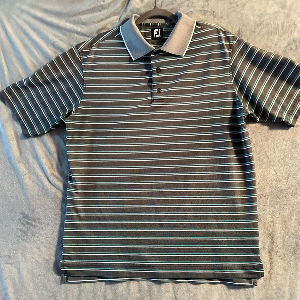 FootJoy Men's Golf Polo Shirt Sz XL - Black and Gray Stripes Atheleisure Sporty